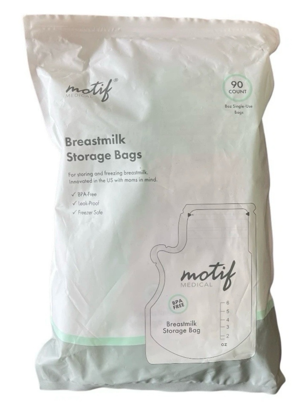 Motif Breastmilk Storage Freezer Single Use Bags 90 Ct 8oz Each BPA Free